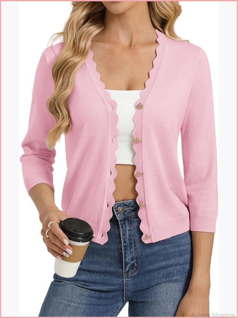 3/4 Sleeve V-Neck Button Down Cardigan Sweater Open Front Shrugs Lightweight